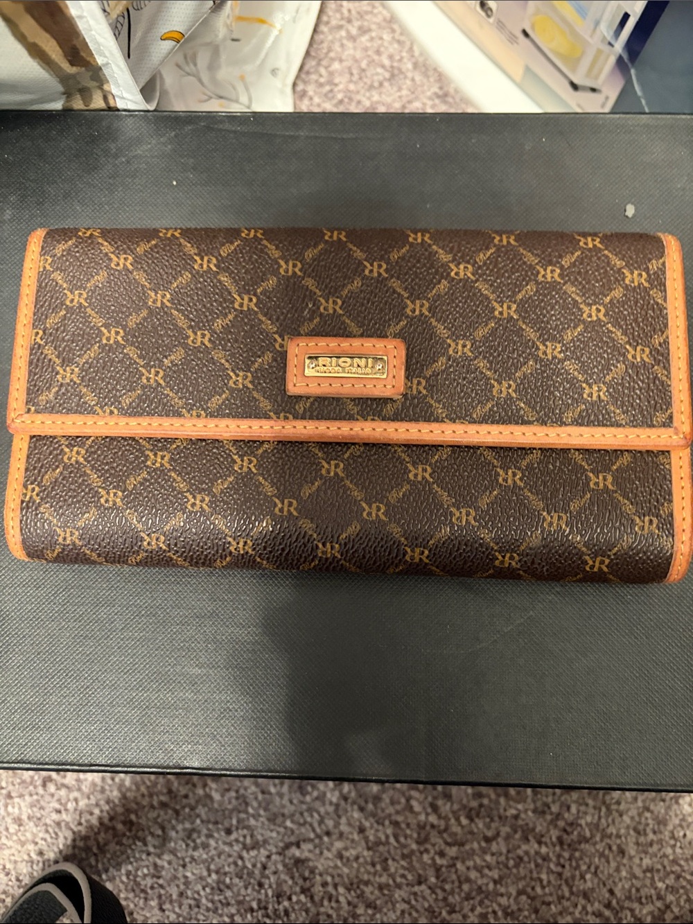 Rioni Brown Monogram Continental Wallet with Tan Trim